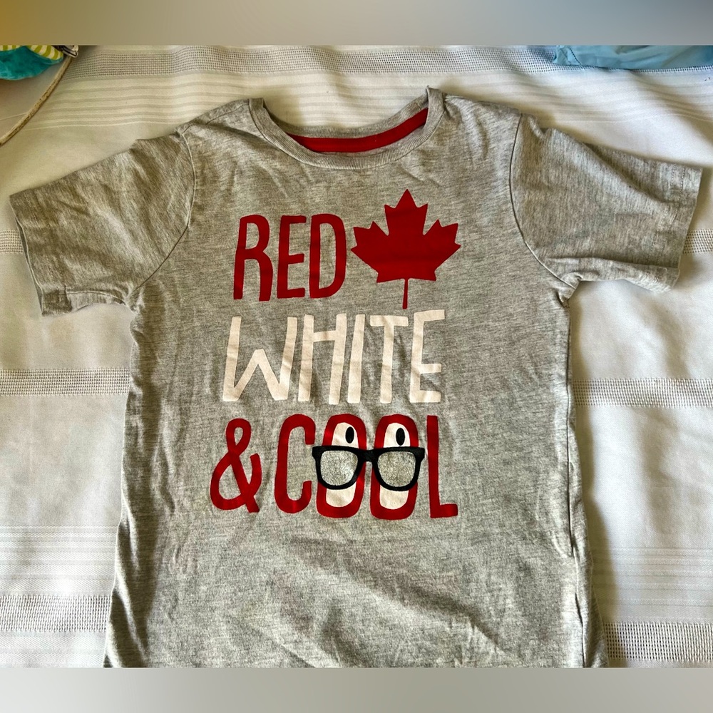 Gray Kids Shirt with Red and White Print size 6